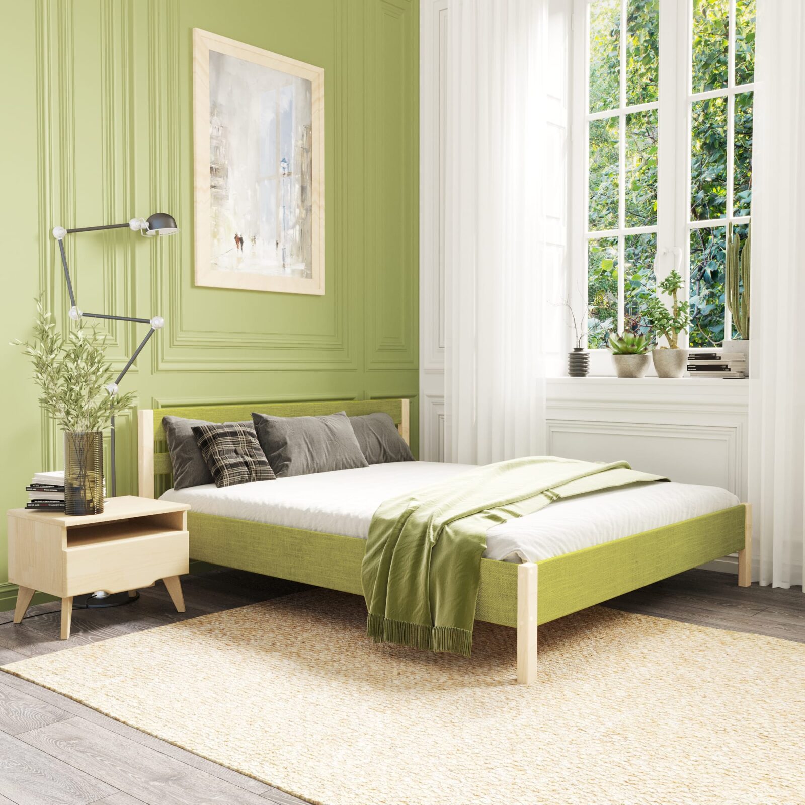 двуспальная кровать зеленого цвета